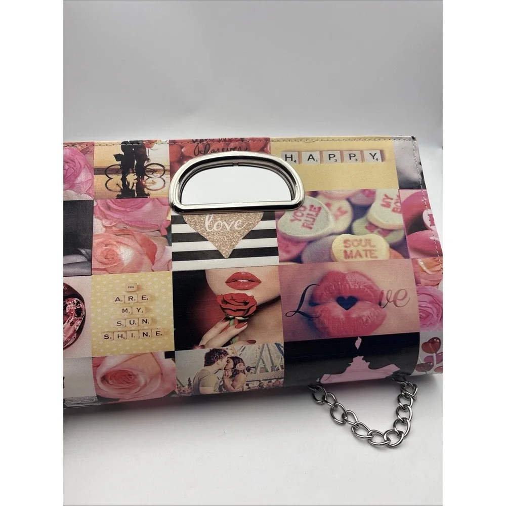 Depeche Mode New York Womens Clutch Shoulder Bag Love Print PVC Chain G1192A
